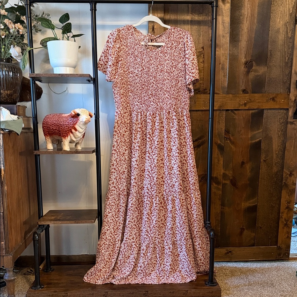 Burnt Orange Floral Tiered Midi Dress